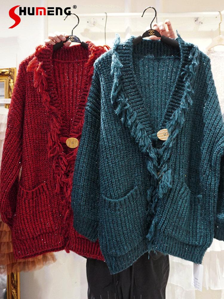 Women's Knits Korean Style Shiny Knitted Cardigan 2023 Autumn And Winter Women's Loose Bright Silk Thick Thread Tassel Sweater Coat, Green
Women's Knits Korean Style Shiny Knitted Cardigan 2023 Autumn And Winter Women's Loose Bright Silk Thick Thread Tassel Sweater Coat, Green