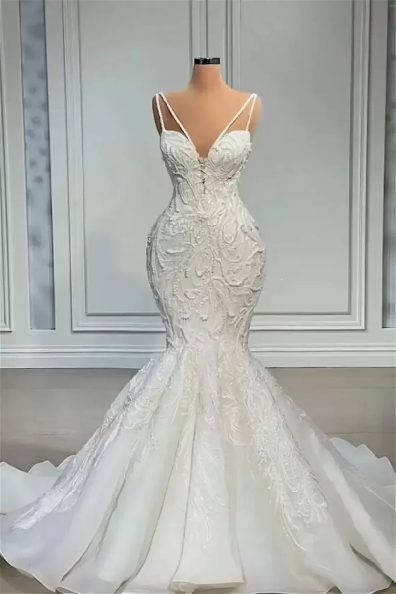 Gorgeous Lace Mermaid Wedding Dresses Luxury Beads Lace Appliques Sexy Spaghetti Straps Arabic Dubai Long Bridal Gowns Custom Made, Silver
Gorgeous Lace Mermaid Wedding Dresses Luxury Beads Lace Appliques Sexy Spaghetti Straps Arabic Dubai Long Bridal Gowns Custom Made, Silver