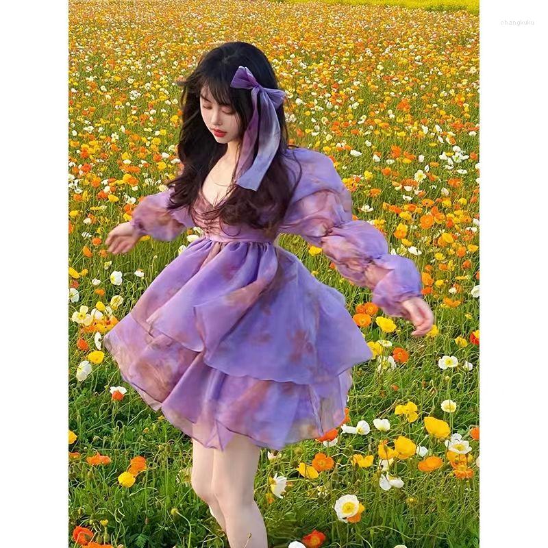 Casual Dresses Spring Summer Princess Long Sleeve French Court A-line Short Dress Women Fashion Square Neck Thin Print Vestidos J090, Purple dress
Casual Dresses Spring Summer Princess Long Sleeve French Court A-line Short Dress Women Fashion Square Neck Thin Print Vestidos J090, Purple dress
