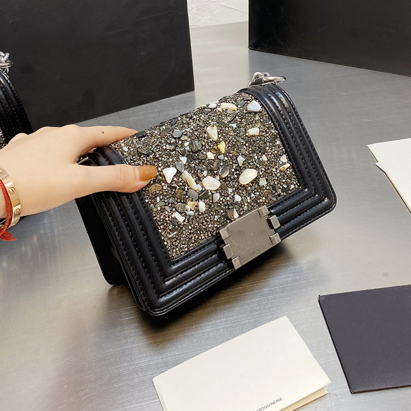 20C/25C Womens Famous Bags Classic Mini Small Flap Boy 2.55 Vintage Jewel Rocks Stone Mini Medium Single Chain Shoulder Bag