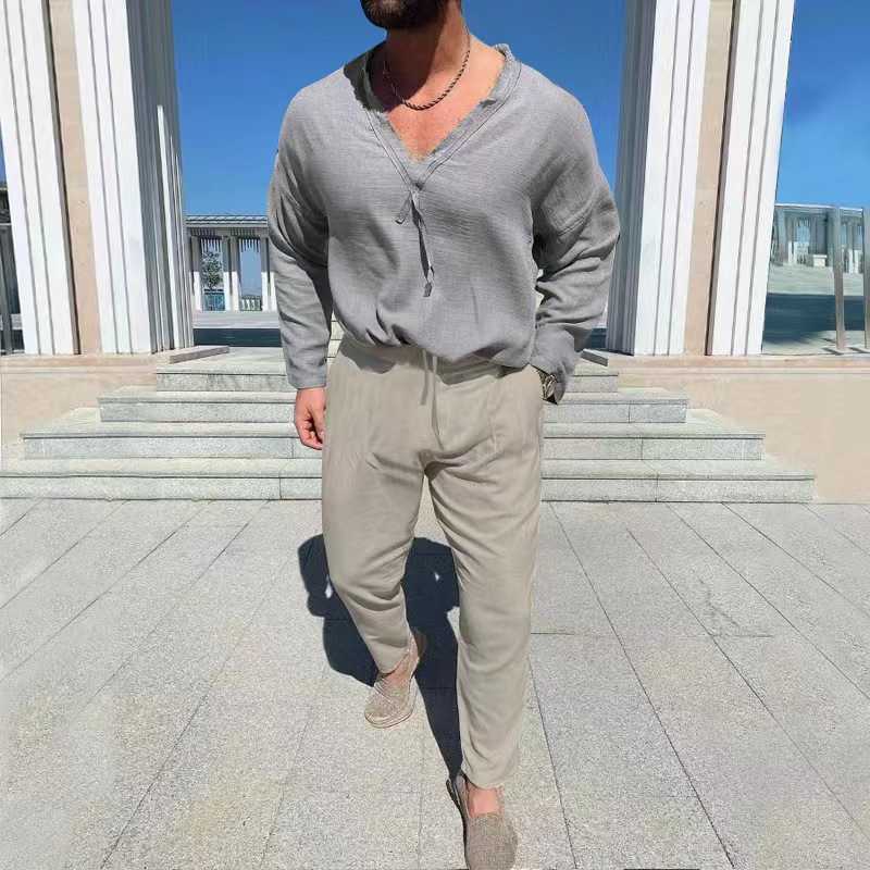 Men's Tracksuits Fashion Vintage Two Piece Sets Men Casual Long Sleeve V Neck Linen TShirts And Trousers Suits For Mens Casual Fashion Outfits L230220, A004
Men's Tracksuits Fashion Vintage Two Piece Sets Men Casual Long Sleeve V Neck Linen TShirts And Trousers Suits For Mens Casual Fashion Outfits L230220, A004
