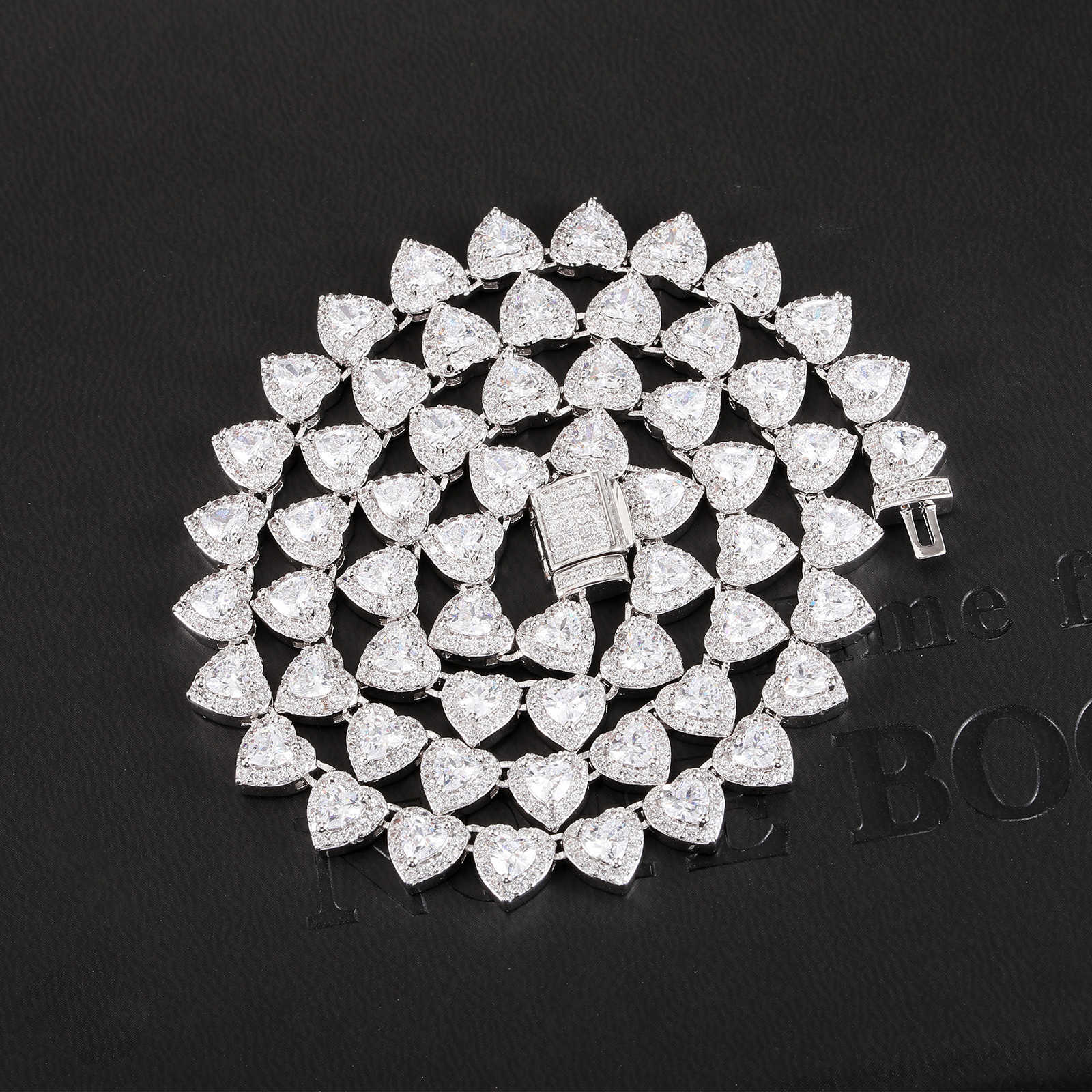 7mm Heart Cut Diamond Tennis Chain Iced Out Necklace Bracelet Set Rose Gold Plated Women Luxury Jewelry Set