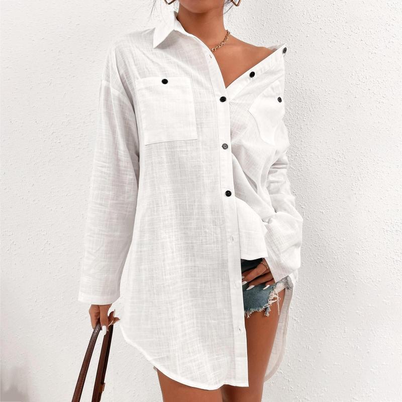 Casual Dresses Women Shirt Short Sleeve Distressed Dress Button Down Tunic Top