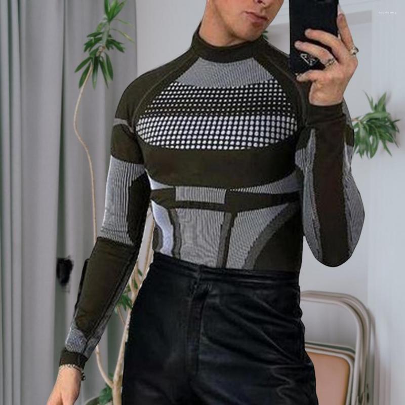 Men's T Shirts Thermal Elastic Contrast Color Winter Base Top For Club Men T-shirt