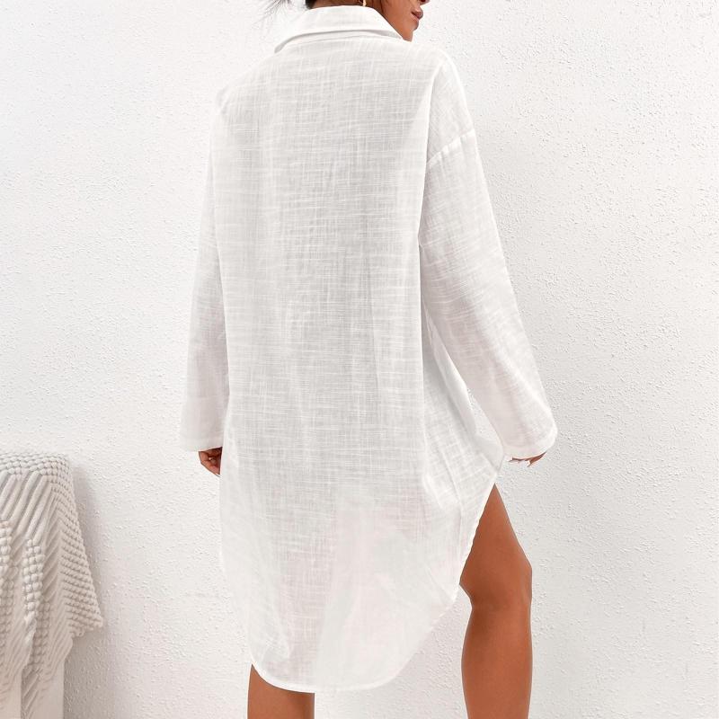 Casual Dresses Women Shirt Short Sleeve Distressed Dress Button Down Tunic Top