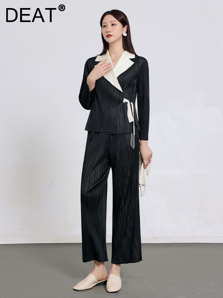 Women's Two Piece Pants Spring 2023 Women Loose Sets Pleated Solid Turn Sown Collar Lace Up Tops And Wide Leg Trousers Causal 15KB150, Black
Women's Two Piece Pants Spring 2023 Women Loose Sets Pleated Solid Turn Sown Collar Lace Up Tops And Wide Leg Trousers Causal 15KB150, Black