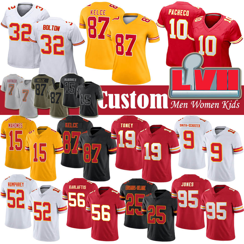 15 Patrick Mahomes Travis Kelce Custom Football Jersey Isiah Pacheco Kadarius Toney Chris Jones Nick Bolton George Karlaftis Kansases City Chiefes Harrison Butker