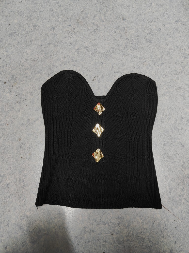 Womens tube top knitted gold buttons patchwork bodycon sexy slim waist tanks camis SMLXL