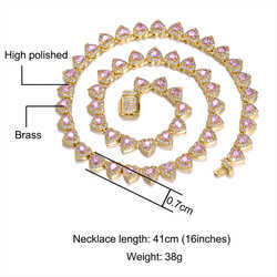 7mm Heart Cut Diamond Tennis Chain Iced Out Necklace Bracelet Set Rose Gold Plated Women Luxury Jewelry Set