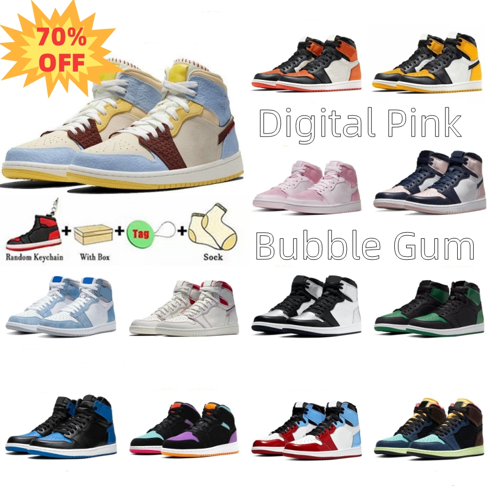 2022 High designer shoes Jumpman 1 1s Basketball Shoes Lucky Green Light Smoke Grey Mens 25th Anniversary Concord 45 Trainers digital pink bubble gum Sports Sneakers