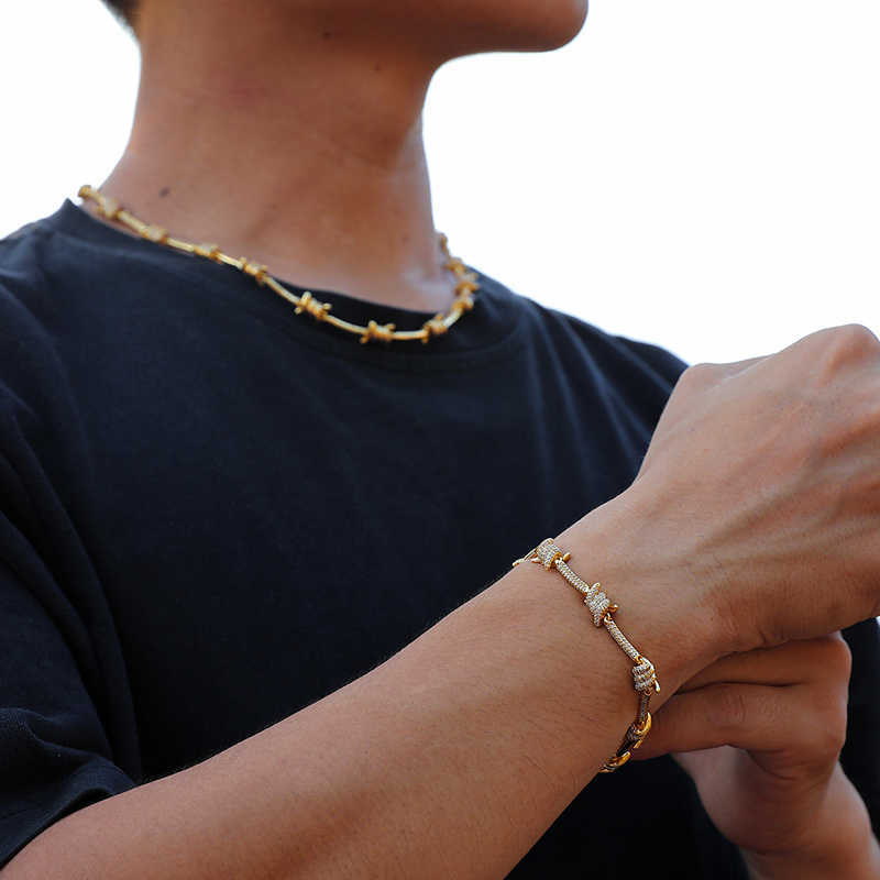 8mm Iced Out Men Wire Chain Bard Wire Choker Hip Hop Jewelry Men Diamond Barb Wire Chain
