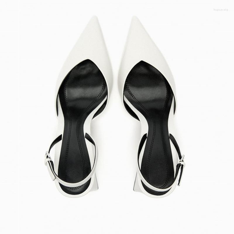 2025 S Fashion Designer Sandals Spring Autumn White Leather High Heels Women Pointed Toe Square Heel Casual Solid Office Shoes Woman