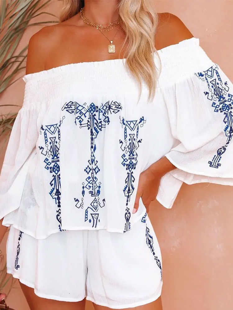 Womens Two Piece Pants Summer Shirred Off Shoulder Graphic Print Bell Sleeve Top Shorts Set Of Two Fashion Casual Pieces For Women 230220, Lzr14233b-w-62.5
Womens Two Piece Pants Summer Shirred Off Shoulder Graphic Print Bell Sleeve Top Shorts Set Of Two Fashion Casual Pieces For Women 230220, Lzr14233b-w-62.5