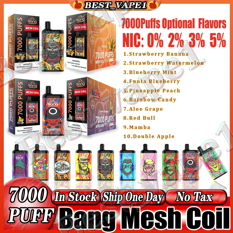 100% Original Bang Mesh Coil 7000 Puffs Bars Disposable E cigarettes Vape Pen 15ml Pre-filled Pods Cartridge 850mAh Rechargeable Battery
100% Original Bang Mesh Coil 7000 Puffs Bars Disposable E cigarettes Vape Pen 15ml Pre-filled Pods Cartridge 850mAh Rechargeable Battery