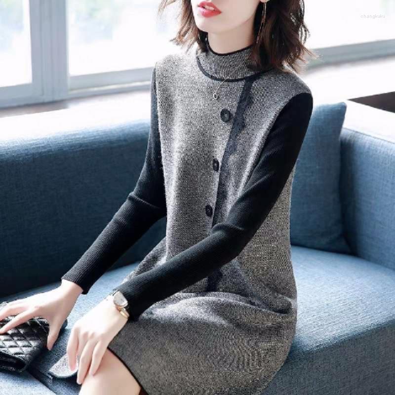 Casual Dresses Woman Vintage Knitted Sweater Long Sleeve Female Patchwork Elegant Midi Length Vestidos Lady Fashion Dress G191, Gray
Casual Dresses Woman Vintage Knitted Sweater Long Sleeve Female Patchwork Elegant Midi Length Vestidos Lady Fashion Dress G191, Gray
