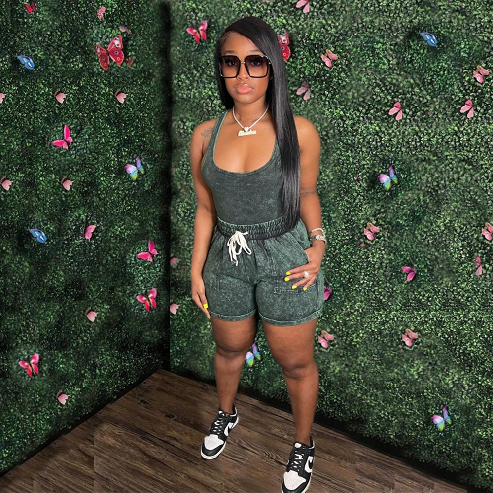 2023 Designer Summer Tracksuits Two Piece Sets Women Dye Tie Sleeveless Vest Tee and Shorts Print Sports suits Casual Sportswear Wholesale items Bulk 
