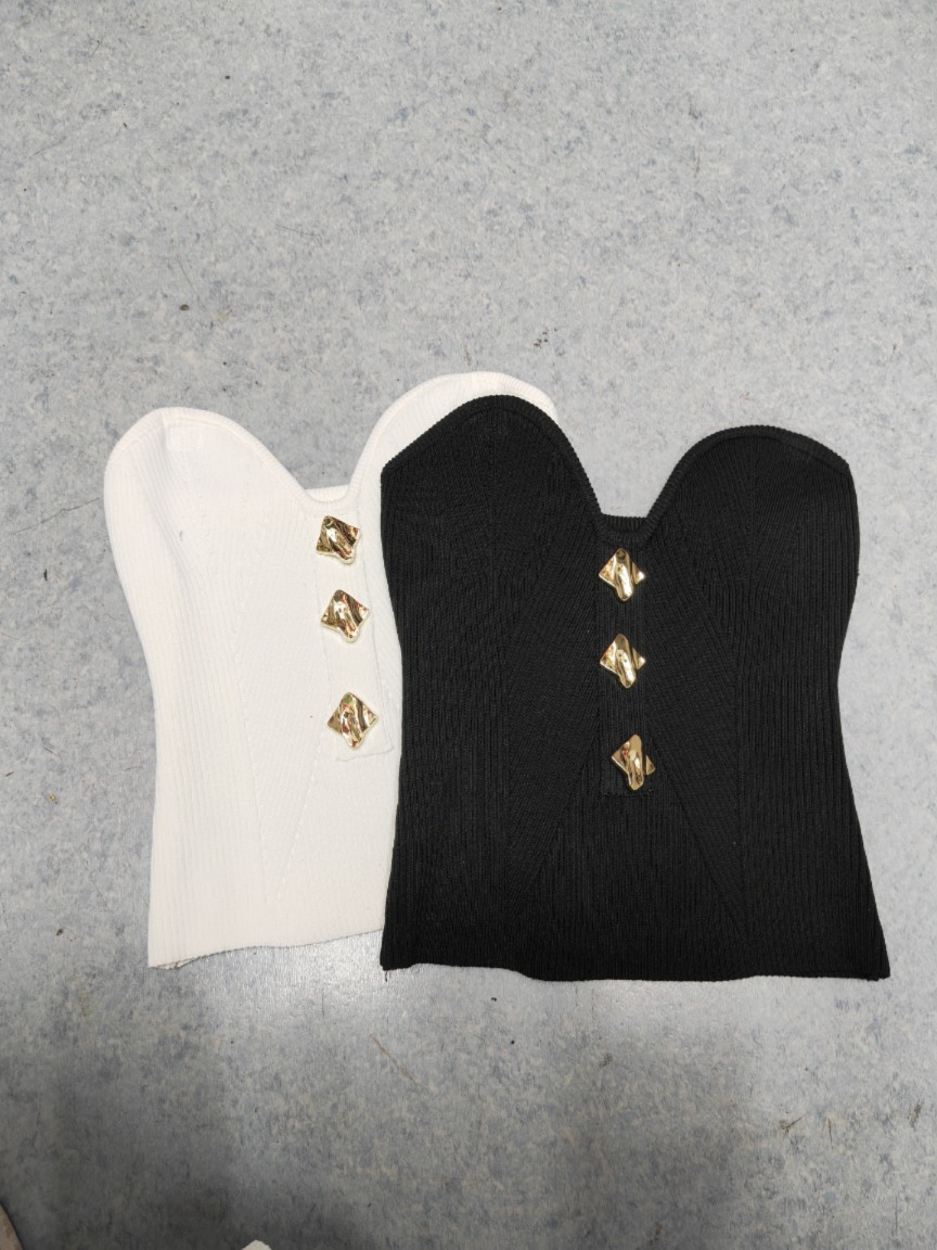 Womens tube top knitted gold buttons patchwork bodycon sexy slim waist tanks camis SMLXL