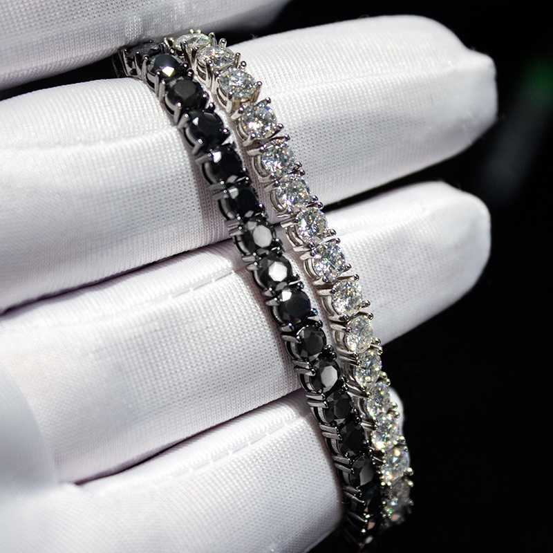 Hip Hop Jewelry Men Bracelet 3mm 4mm Sterling Silver Black Moissanite Diamond Tennis Bracelet