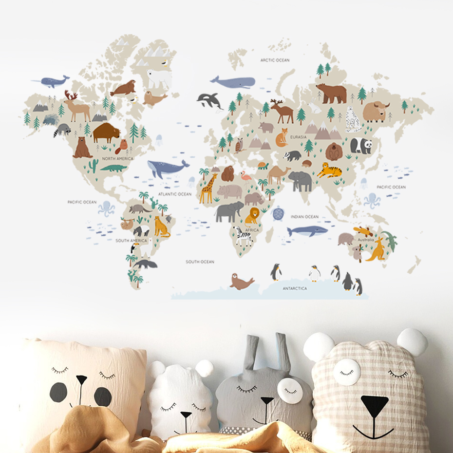 Wall Decor Large World Map Stickers Cartoon Animals Wildlife Watercolor Kids Vinyl Nursery Art Decals for Babys Girls Room Home 230220
Wall Decor Large World Map Stickers Cartoon Animals Wildlife Watercolor Kids Vinyl Nursery Art Decals for Babys Girls Room Home 230220