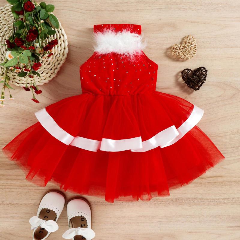 Stage Wear Toddler Girls Christmas Shiny Costumes Halter Sleeveless Backless Feather Tiered Skirt Tutu Dress For Up Party Year, Red 
Stage Wear Toddler Girls Christmas Shiny Costumes Halter Sleeveless Backless Feather Tiered Skirt Tutu Dress For Up Party Year, Red