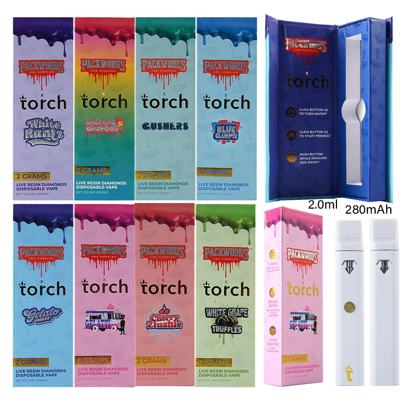 USA Stock Packwoods X Torch Disposable Vape Pens Diamonds 2ml Rechargeable 280mAh Battery E Cigarettes Empty Dab Pen Start Kits Micro USB 2.0ml Pods With Box Pack
USA Stock Packwoods X Torch Disposable Vape Pens Diamonds 2ml Rechargeable 280mAh Battery E Cigarettes Empty Dab Pen Start Kits Micro USB 2.0ml Pods With Box Pack