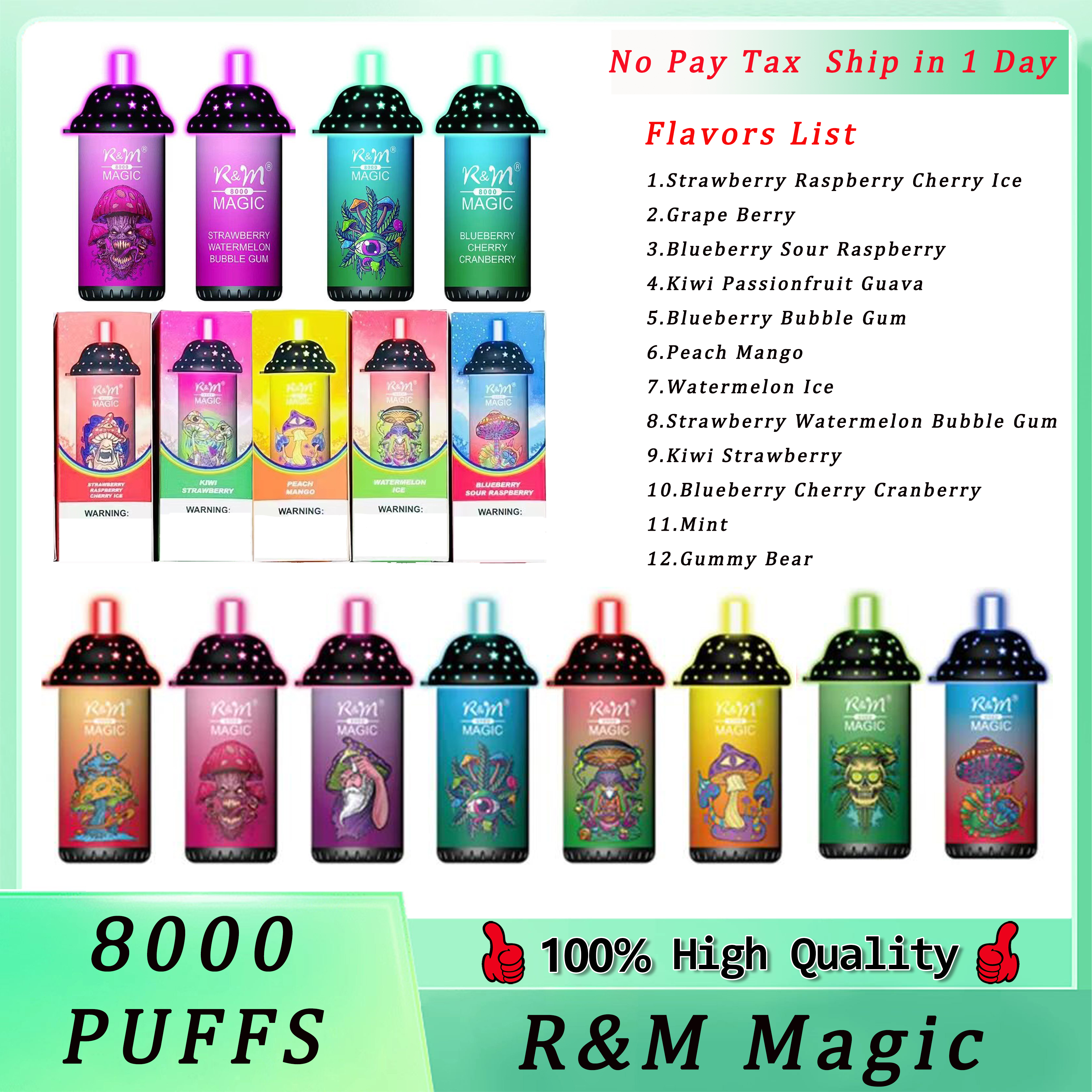 Original RM MAGIC 8000puff Disposable Vape E Cigarettes Kit Rechargeable With 8000 Puffs 16ml Pods LED Starlight Headliner Flashlight 12 Flavors vs Randm Tornado
Original RM MAGIC 8000puff Disposable Vape E Cigarettes Kit Rechargeable With 8000 Puffs 16ml Pods LED Starlight Headliner Flashlight 12 Flavors vs Randm Tornado