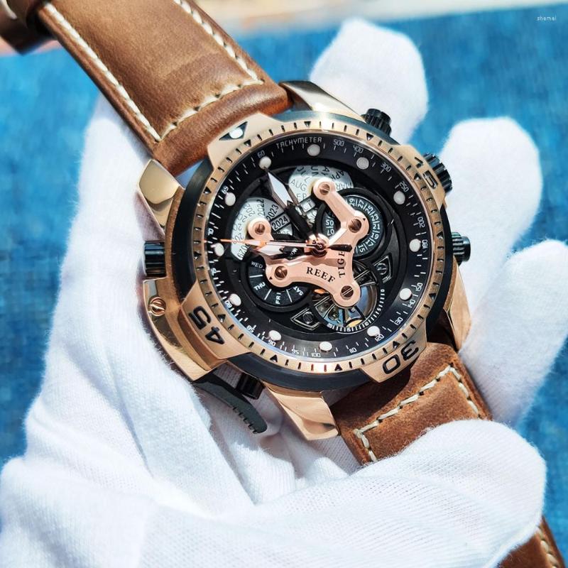 Wristwatches Reef Tiger/RT Brand Military Watches For Men Rose Gold Blue Dial Brown Leather Strap Automatic RGA3503, Rga3503-ybsb
Wristwatches Reef Tiger/RT Brand Military Watches For Men Rose Gold Blue Dial Brown Leather Strap Automatic RGA3503, Rga3503-ybsb