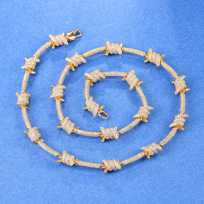 8mm Iced Out Men Wire Chain Bard Wire Choker Hip Hop Jewelry Men Diamond Barb Wire Chain