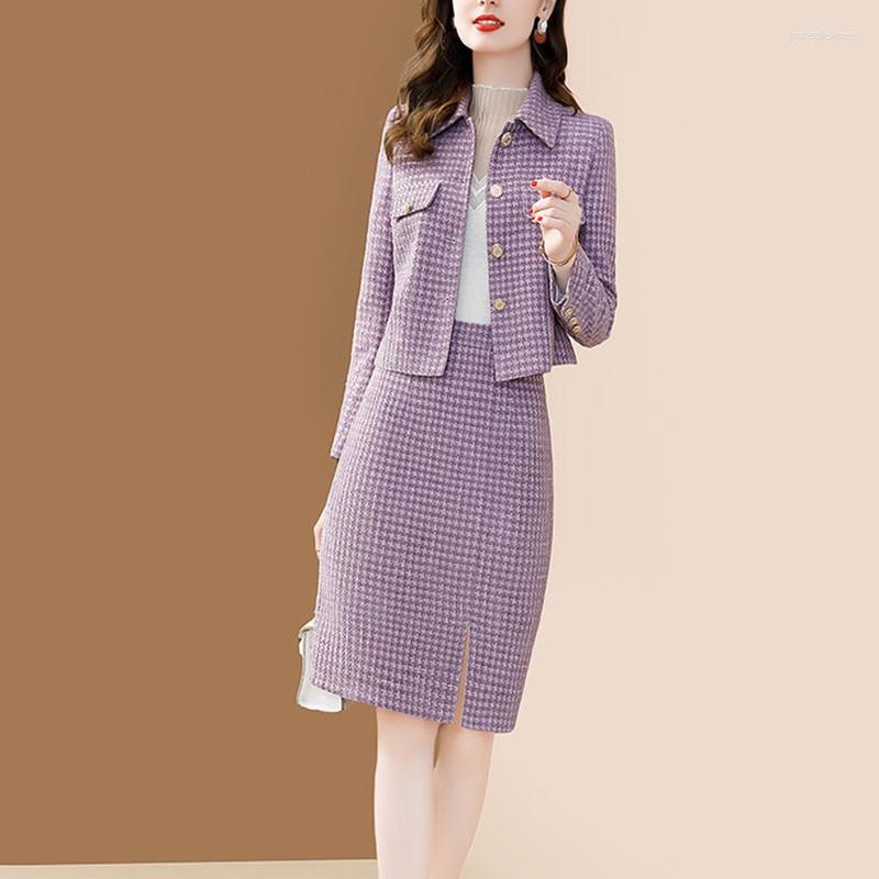 Work Dresses Spring Autumn Women Two Piece Clothing Set Korean Office Lady Graceful Purple Single Button Slim Jacket Split Skirts Outfits
Work Dresses Spring Autumn Women Two Piece Clothing Set Korean Office Lady Graceful Purple Single Button Slim Jacket Split Skirts Outfits