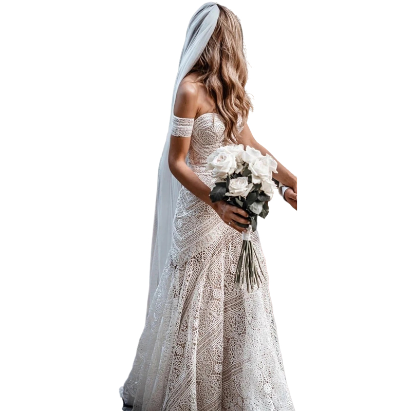 Bohemian Lace Mermaid Wedding Dresses With Detachable Sleeves Sweetheart Long Country Bridal Gowns 2023 Summer Beach Bride Dress