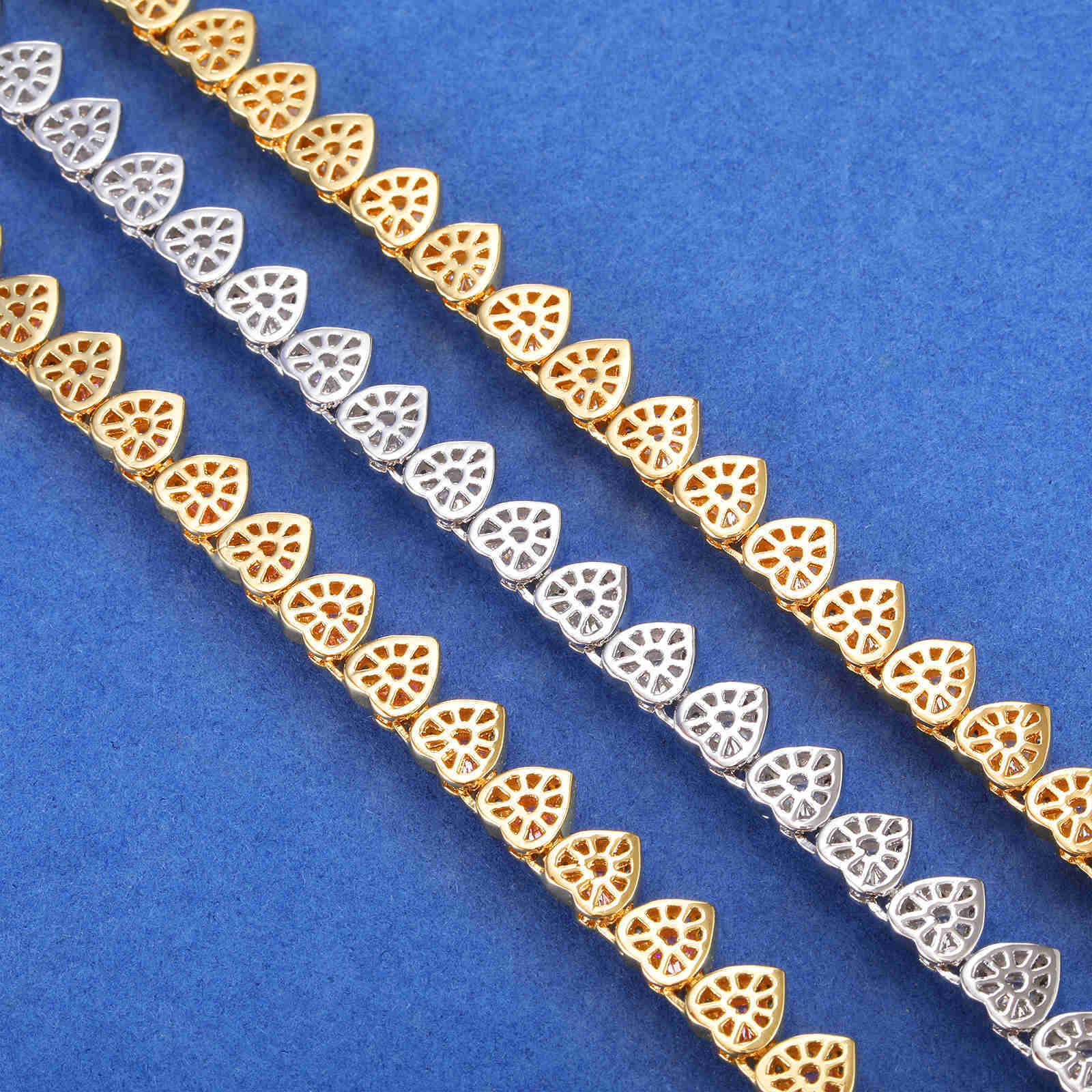 7mm Heart Cut Diamond Tennis Chain Iced Out Necklace Bracelet Set Rose Gold Plated Women Luxury Jewelry Set