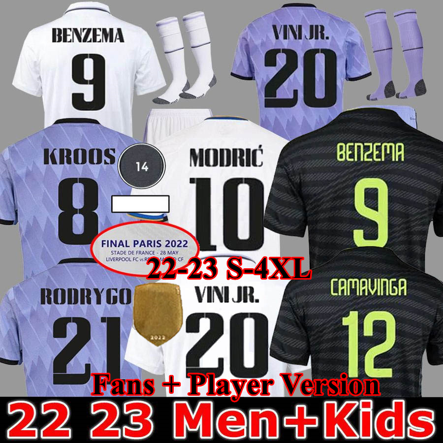 22 23 Fans Player Version Soccer Jerseys 3rd BENZEMA reAL mADRIds 2022 2023 finals champions 14 kit RODRGO camiseta VINI JR CAMAVINGA TCHOUAMENI football shirt kids