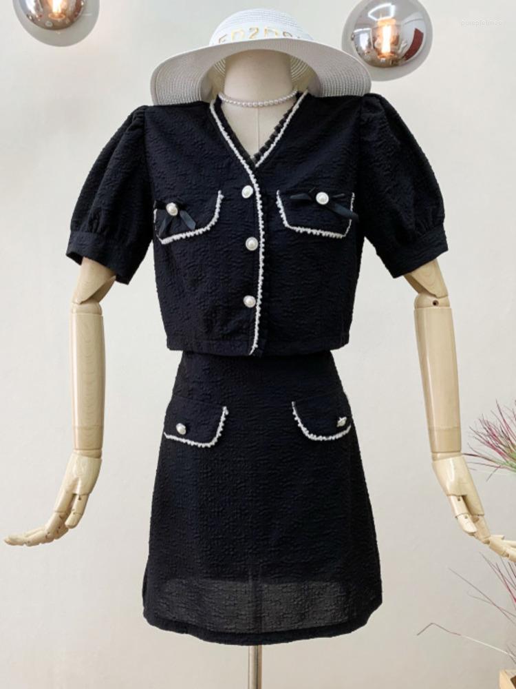 Work Dresses Korean Chic Summer Two Piece Set Women Puff Short Sleeve Shirt Crop Top A-line Mini Skirt Suits Office Lady, Black
Work Dresses Korean Chic Summer Two Piece Set Women Puff Short Sleeve Shirt Crop Top A-line Mini Skirt Suits Office Lady, Black