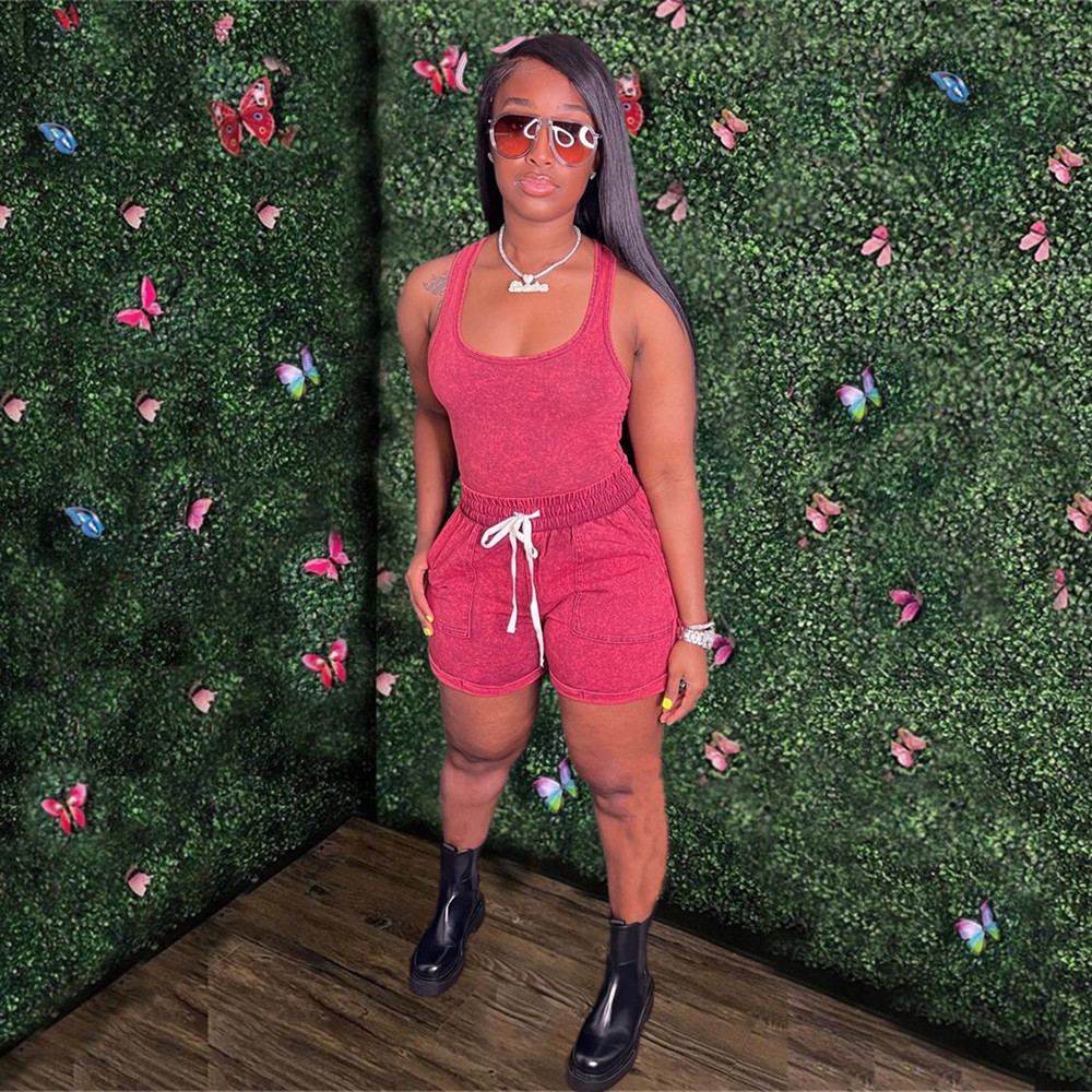 2023 Designer Summer Tracksuits Two Piece Sets Women Dye Tie Sleeveless Vest Tee and Shorts Print Sports suits Casual Sportswear Wholesale items Bulk 