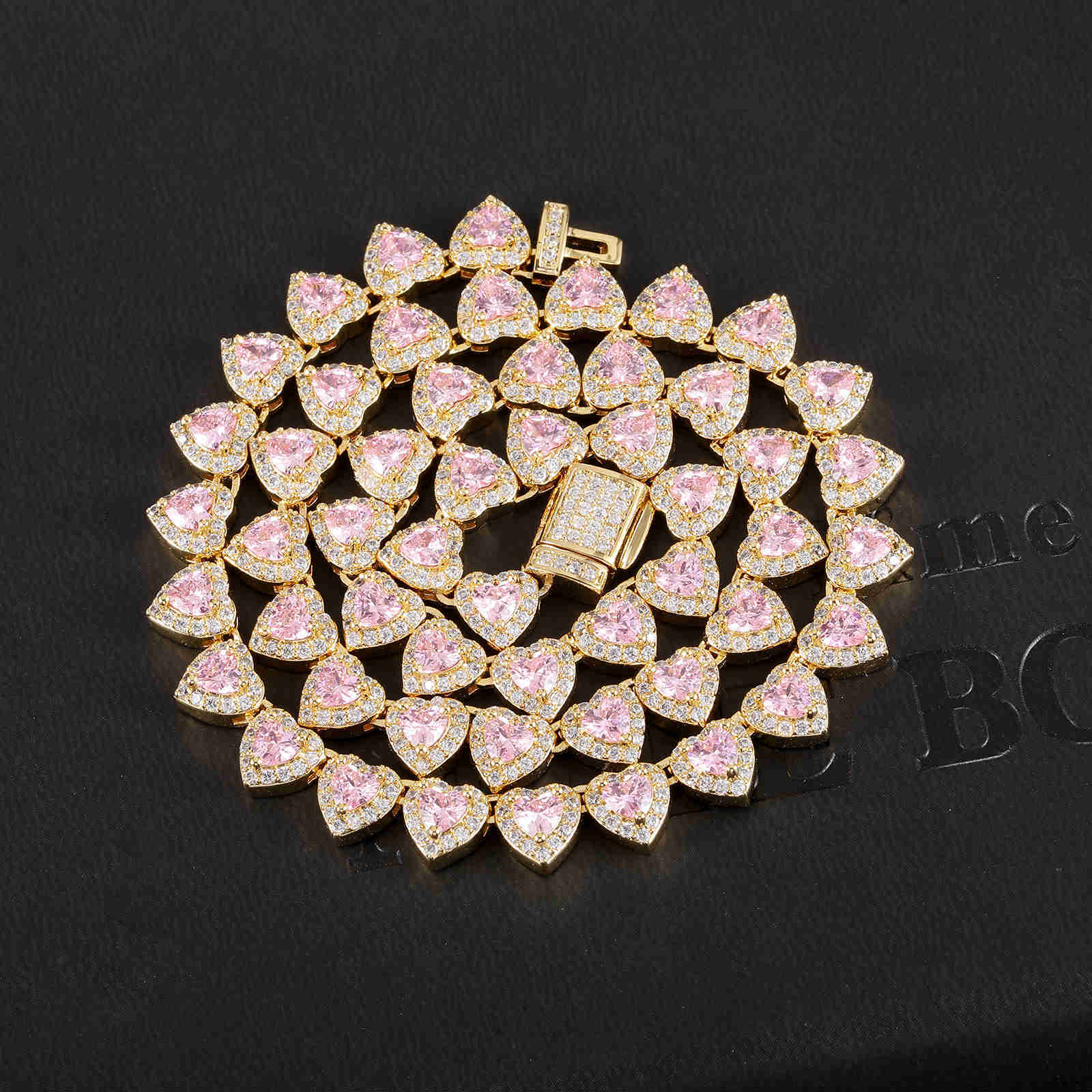 7mm Heart Cut Diamond Tennis Chain Iced Out Necklace Bracelet Set Rose Gold Plated Women Luxury Jewelry Set