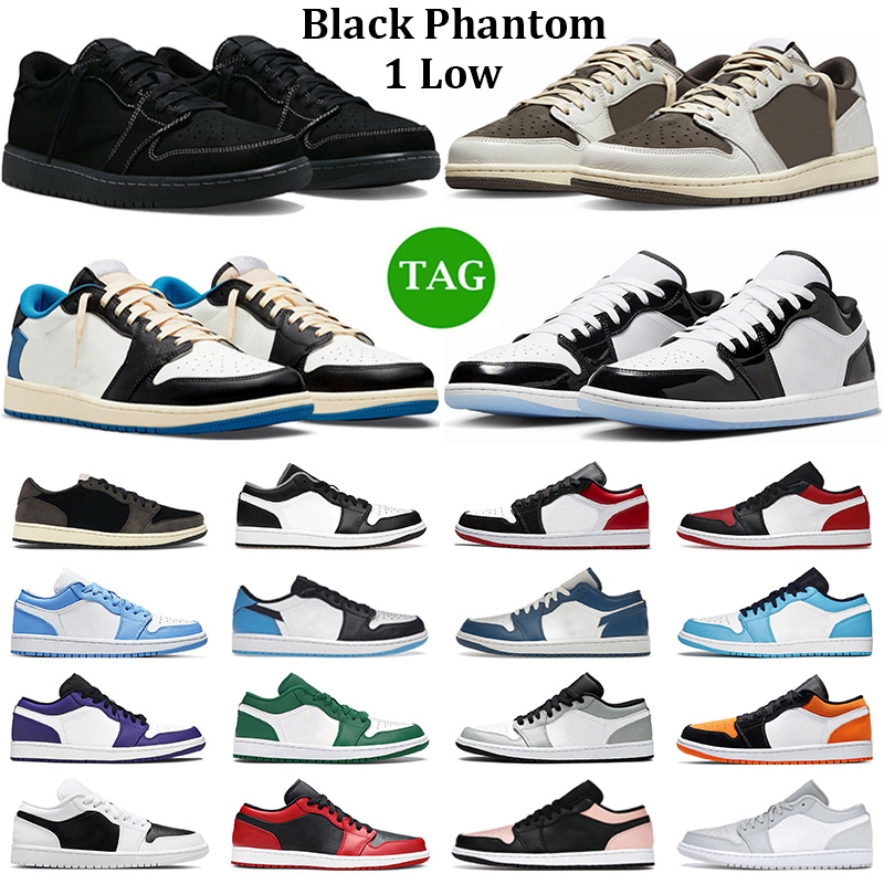 Travis Scotts Black Phantom 1 Low Basketball Shoes Men Women 1s Reverse Mocha Concord Fragment Bred Toe UNC Wolf Grey Mens Trainers Outdoor Sneakers