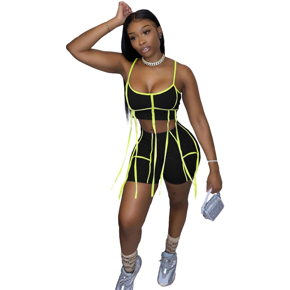 2023 Designer Two Piece Sets Tracksuits Womens Outfits Summer Tassels Sweatsuits Sexy Spaghetti Strap Tank Top and Shorts Casual Sportswear Bulk Whole