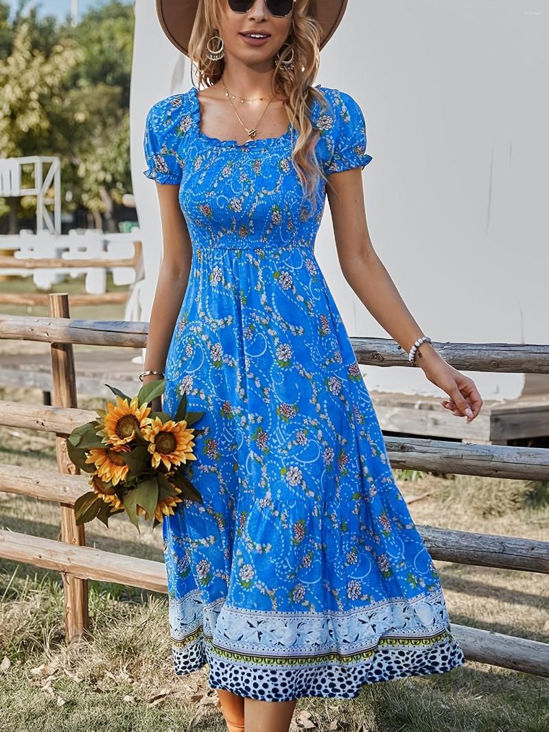 Casual Dresses Boho Square Neck Ruffle Swing Dress Floral Print Short Sleeve Waist Summer Beach Women's Clothing, Blue
Casual Dresses Boho Square Neck Ruffle Swing Dress Floral Print Short Sleeve Waist Summer Beach Women's Clothing, Blue
