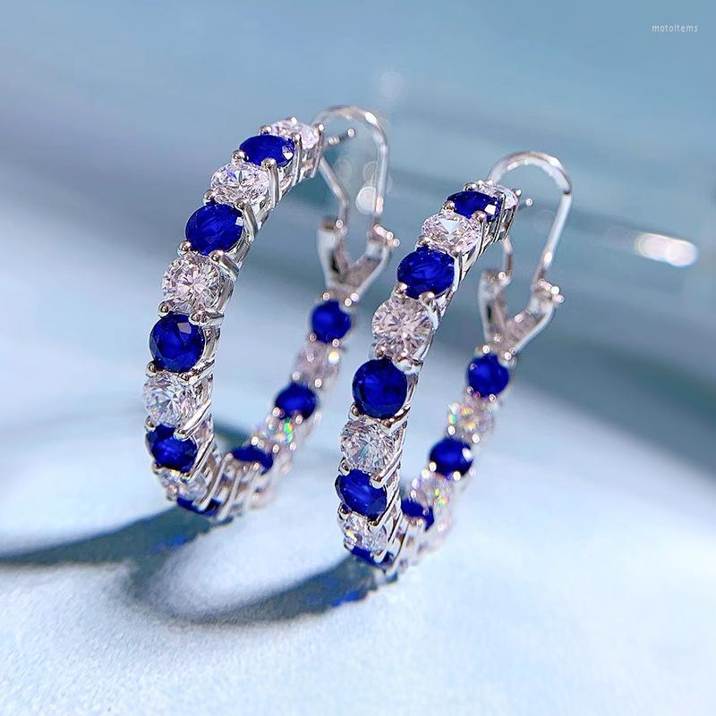 Hoop Earrings Luxury Sapphire Diamond Earring Real 925 Sterling Silver Party Wedding For Women Bridal Engagement Jewelry
Hoop Earrings Luxury Sapphire Diamond Earring Real 925 Sterling Silver Party Wedding For Women Bridal Engagement Jewelry