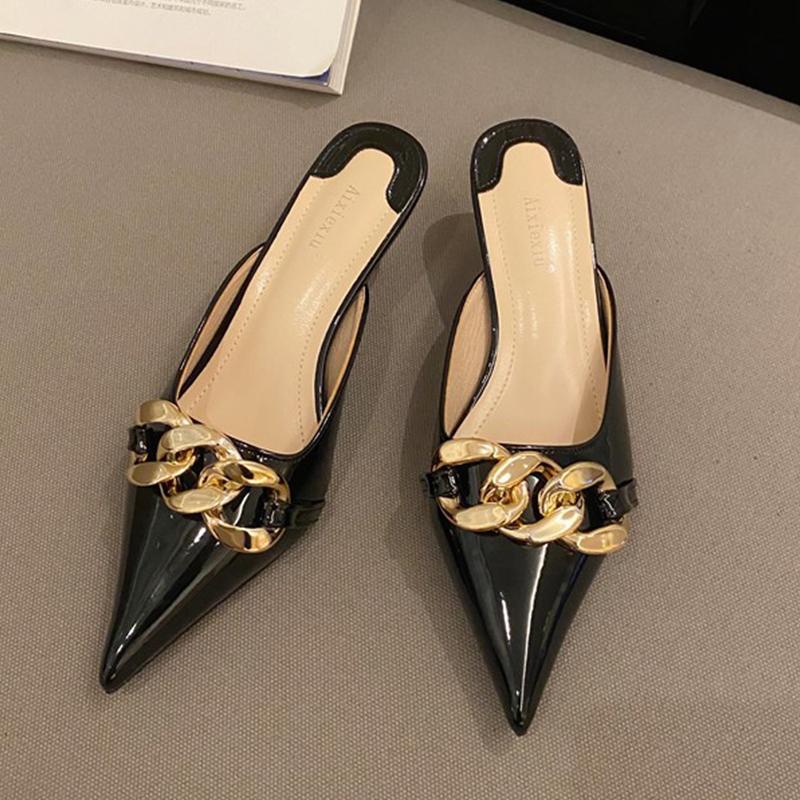 Slippers Big Size Women Mules 2023 Thin Heels Flip Flops Shoes Female Pointed Toe Metal Chain Slides Ladies Pumps, Black
Slippers Big Size Women Mules 2023 Thin Heels Flip Flops Shoes Female Pointed Toe Metal Chain Slides Ladies Pumps, Black