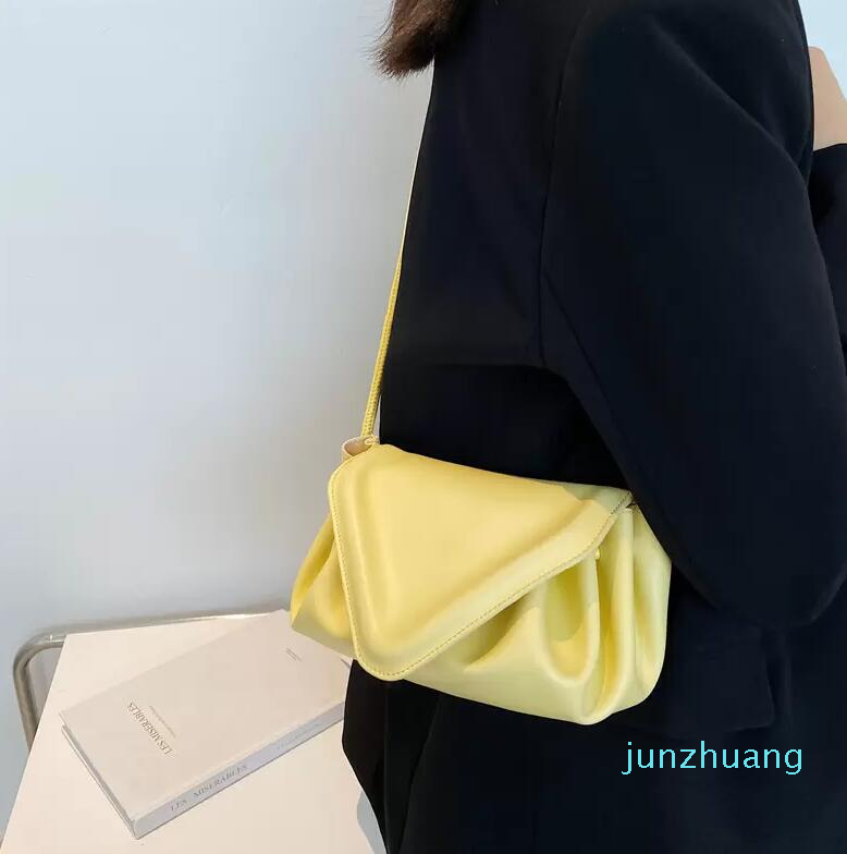 Crossbody Bag Yellow Small Soft PU Leather Triangle Flap for Women 2023 Shopper Trends Luxury Shoulder Purses and Handbags Blue 55
