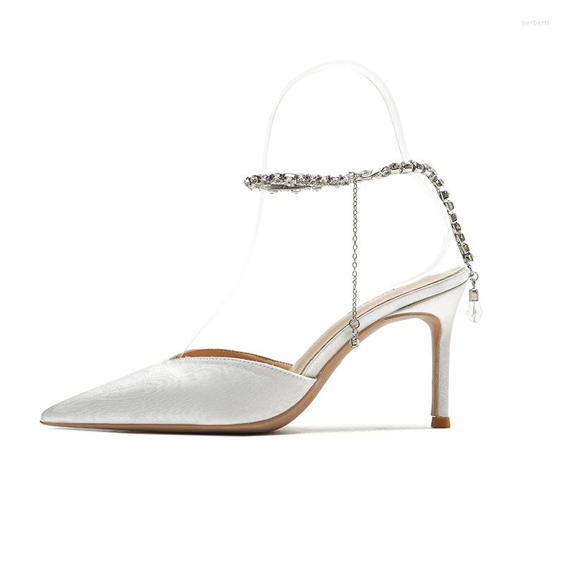 Sandals 8cm High Heels Rhinestone White Wedding Shoes Pointed Back Empty Women Summer Gold
Sandals 8cm High Heels Rhinestone White Wedding Shoes Pointed Back Empty Women Summer Gold
