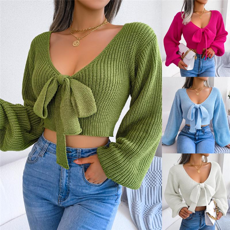 Women' Sweaters 2023 Autumn Winter Fashion Solid Color Bow V-Neck Lantern Sleeve Exposed Umbilical Knitted Sweater Top Women H207, Green
Women' Sweaters 2023 Autumn Winter Fashion Solid Color Bow V-Neck Lantern Sleeve Exposed Umbilical Knitted Sweater Top Women H207, Green