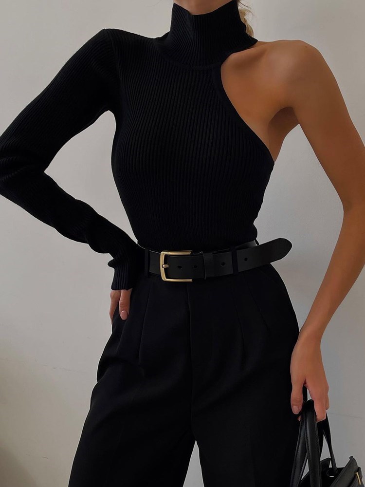 Women's TShirt Women Hollow Out Asymmetrical One Shoulder Bodysuit Casual Sexy Fall Turtleneck Streetwear Solid Female Fitness Tops 230220, Black
Women's TShirt Women Hollow Out Asymmetrical One Shoulder Bodysuit Casual Sexy Fall Turtleneck Streetwear Solid Female Fitness Tops 230220, Black