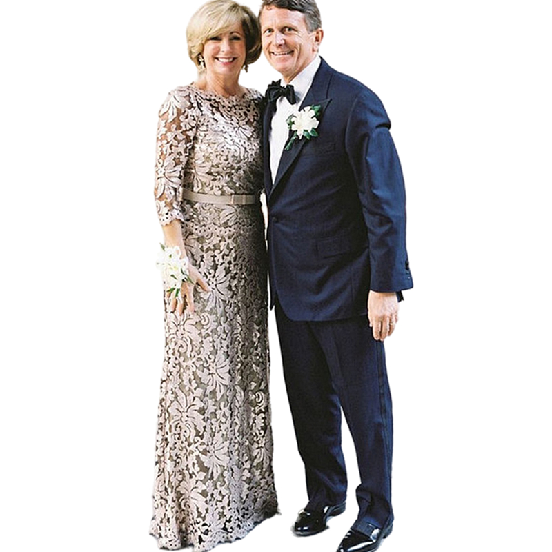 Column Lace Mother of the Bride Dresses Plus Size Wedding Party Gowns Crew Neck Elegant Long Guest Party Dress Custom Made Groom Mom Formal Prom Eveni