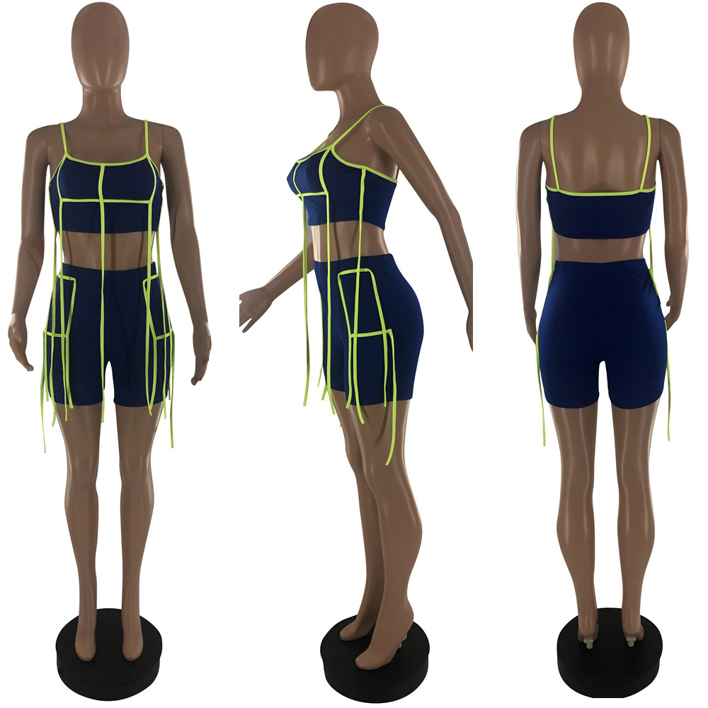 2023 Designer Two Piece Sets Tracksuits Womens Outfits Summer Tassels Sweatsuits Sexy Spaghetti Strap Tank Top and Shorts Casual Sportswear Bulk Whole