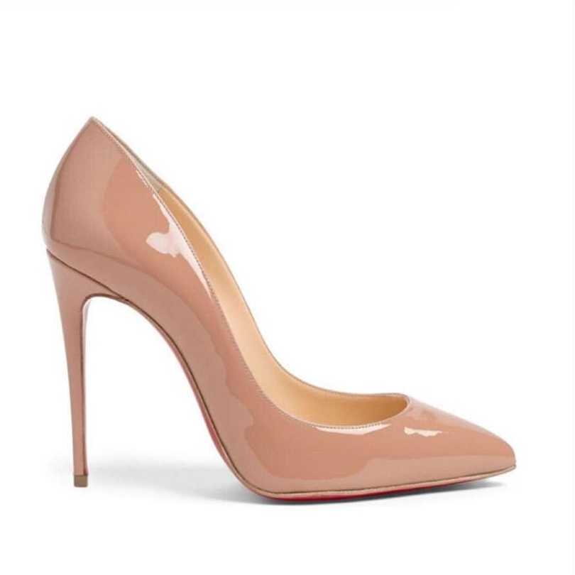 2020 red-soles fashion high heels for women party wedding triple black nude yellow pink glitter spikes Pointed Toes Pumps Dress shoes2WUC