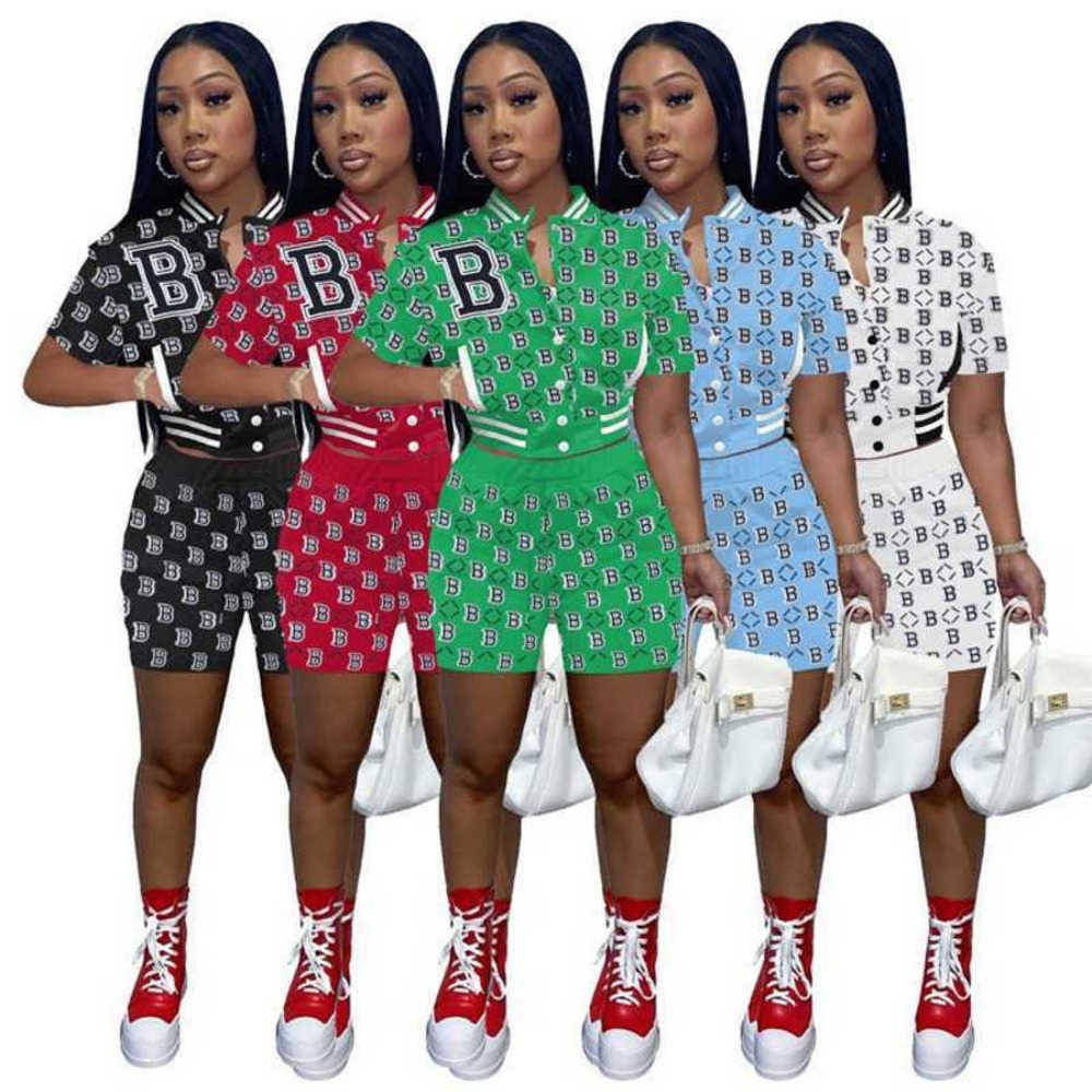 Designer new Womens Baseball Tracksuits Clothing Dresses Summer B Embroidered Short Sleeve Jacket Two Piece Set Pocket Sports Outfits
