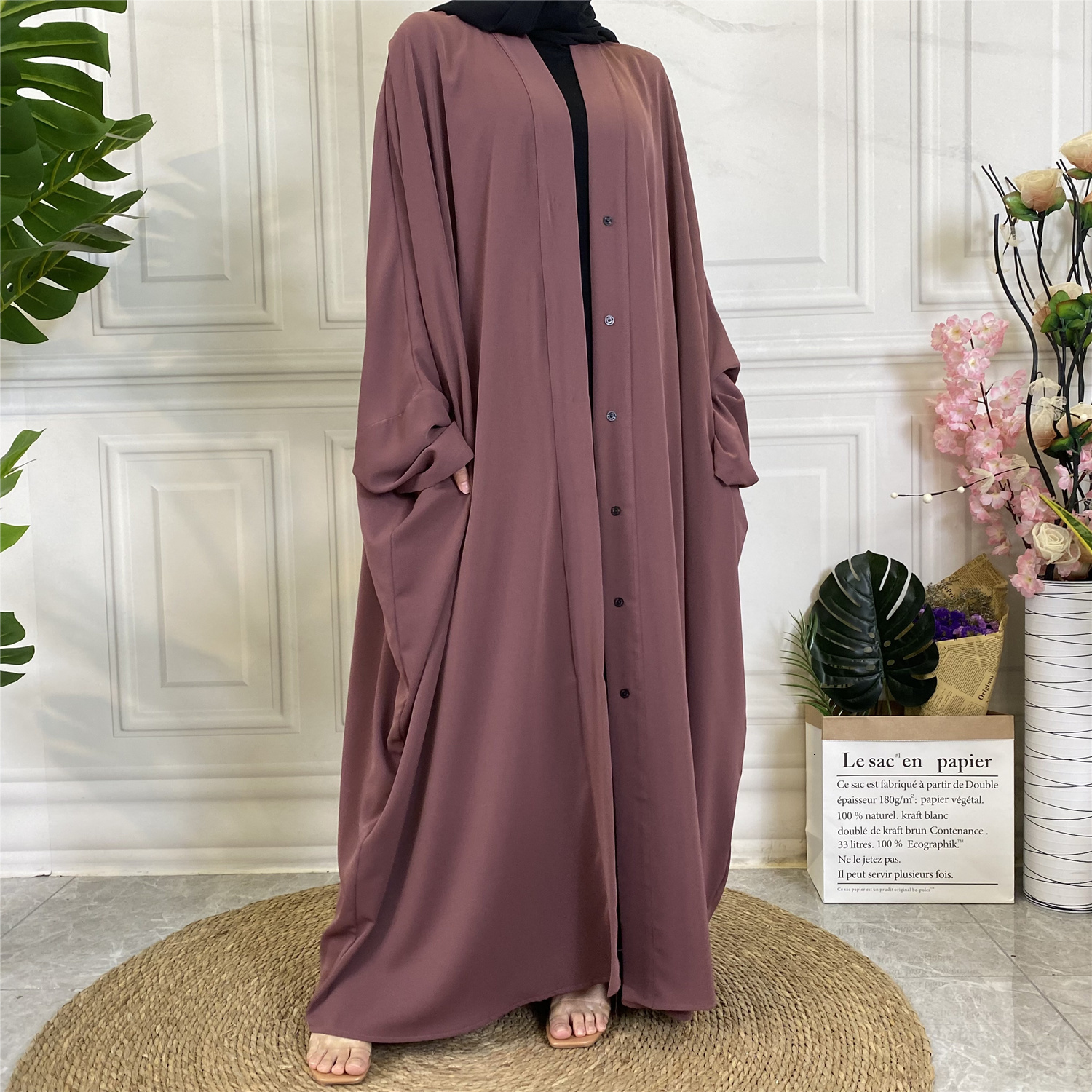 Muslim Elegant Abaya: Black African Dress With Buttons, Long Evening Robe Kaftan