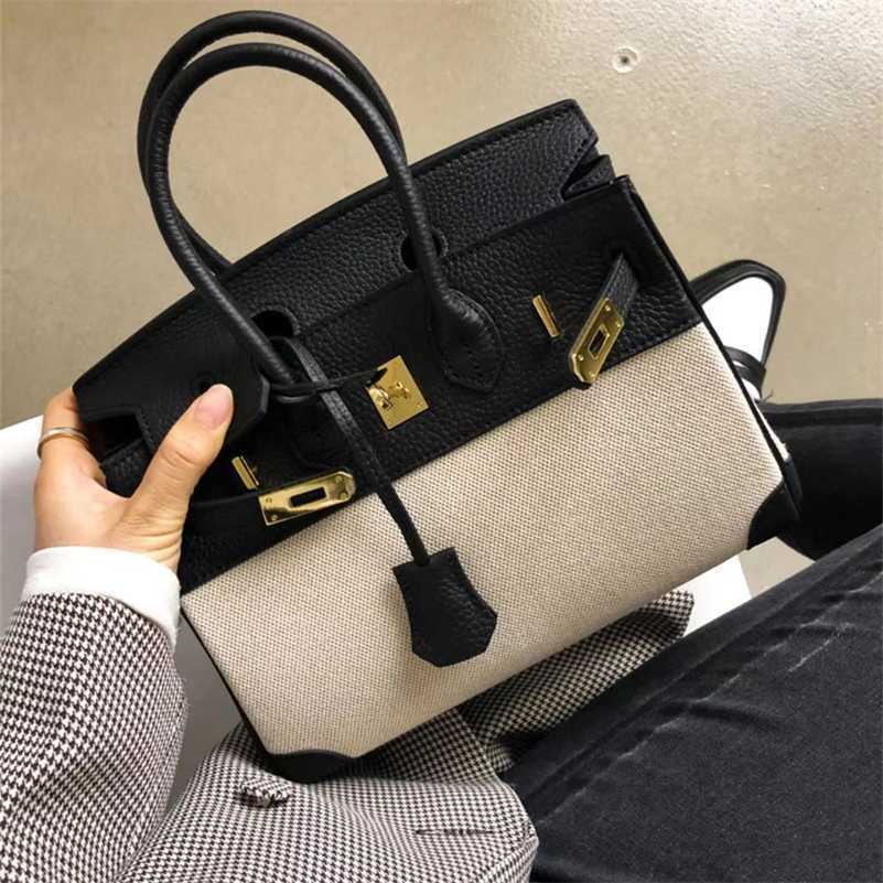 Designer Birkins Handbag Canvas Women's Bag Casual Splicing Color Contrast Large Capacity Leather Diagonal Single Shoulder Portable zc, Black large size 30
Designer Birkins Handbag Canvas Women's Bag Casual Splicing Color Contrast Large Capacity Leather Diagonal Single Shoulder Portable zc, Black large size 30